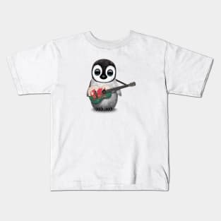 Baby Penguin Playing Welsh Flag Guitar Kids T-Shirt